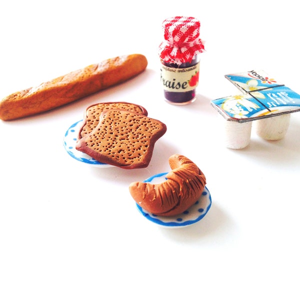 Miniatures faites main PETIT DÉJEUNER en FRANCE lot de miniatures échelle 1 12ème pour maison de poupée par The Sausage