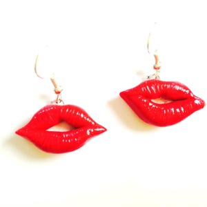 Earrings BISOU made to order Miniature red lush lips earrings made of polymer clay kisses by The Sausage