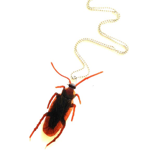 Necklace BYE BYE COCKROACH necklace with life size plastic insect by The Sausage