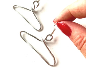 Earrings MINIATURE COAT HANGERS silver colored handmade with ear wire hooks by The Sasuage
