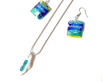 Jewelry set GOOD NIGHT, HONEY -- miniature sanitary napkins, paper. The Sausage