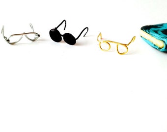 Miniature pairs of glasses set of 3 pairs handmade made to order metal and polymer clay by The Sausage