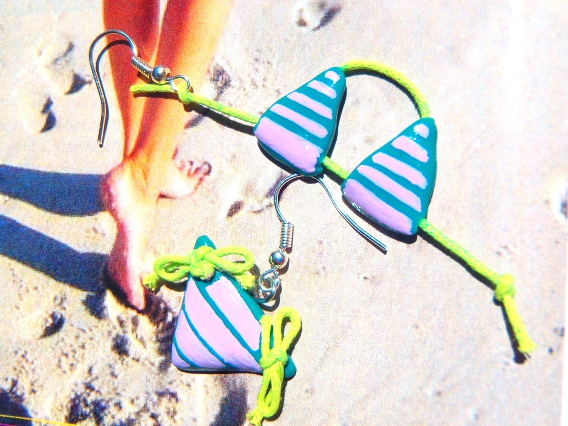 Earrings THE BIKINI Made to Order Green and Pink Bikini Etsy
