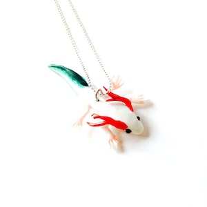 Necklace THE AXOLOTL footed fish red white green polymer clay by The Sausage image 1