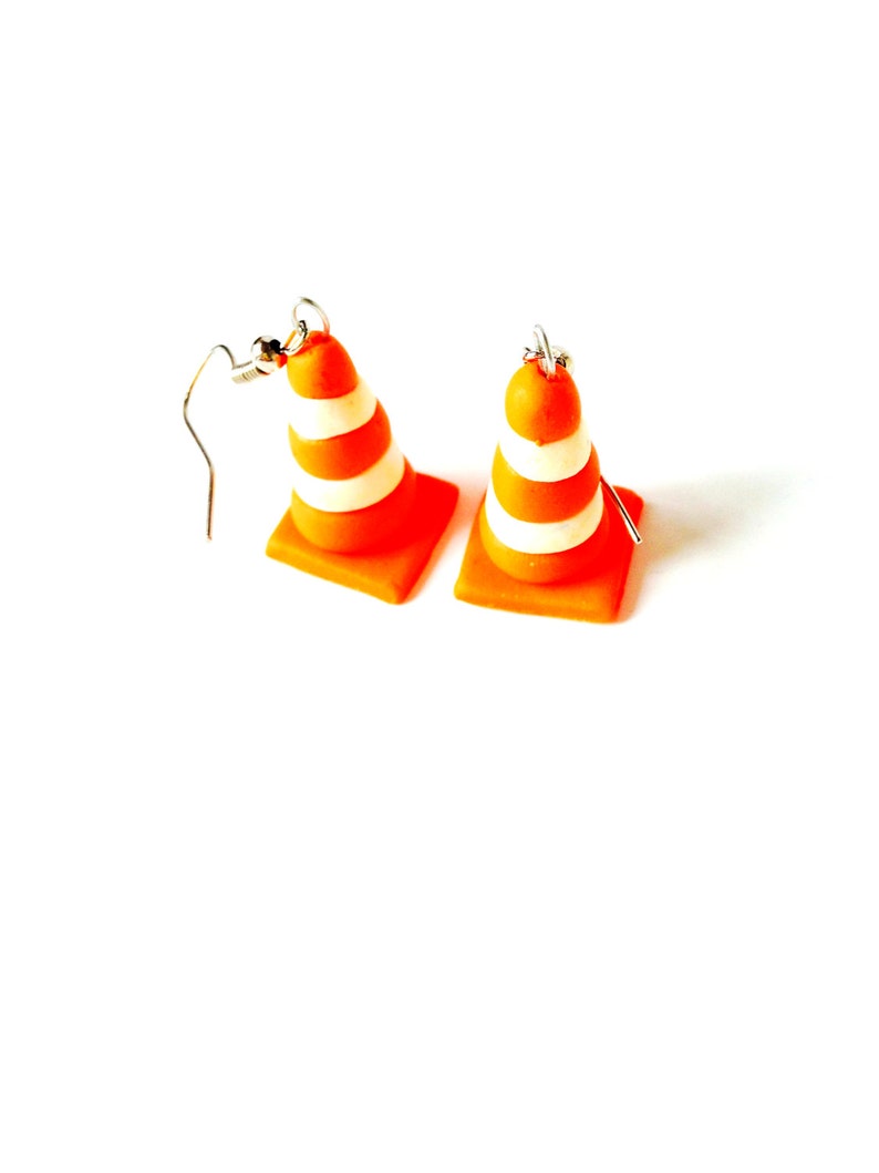 Earrings TRAFFIC CONES Miniature Made of Polymer Clay Orange Etsy