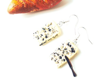 Earrings THE GORGONZOLA PICCANTE or the Roquefort slices miniature cheese shares funny jewels by The Sausage