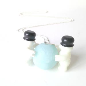 Necklace THE SNOWBALL EFFECT miniature playing snowmen with giant snowball glow in the dark handmade by The Sausage image 5