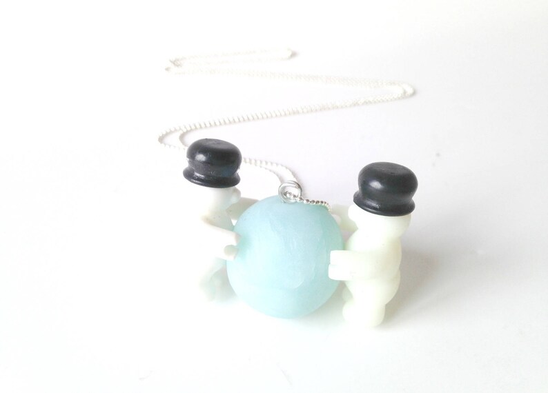 Necklace THE SNOWBALL EFFECT miniature playing snowmen with giant snowball glow in the dark handmade by The Sausage image 5