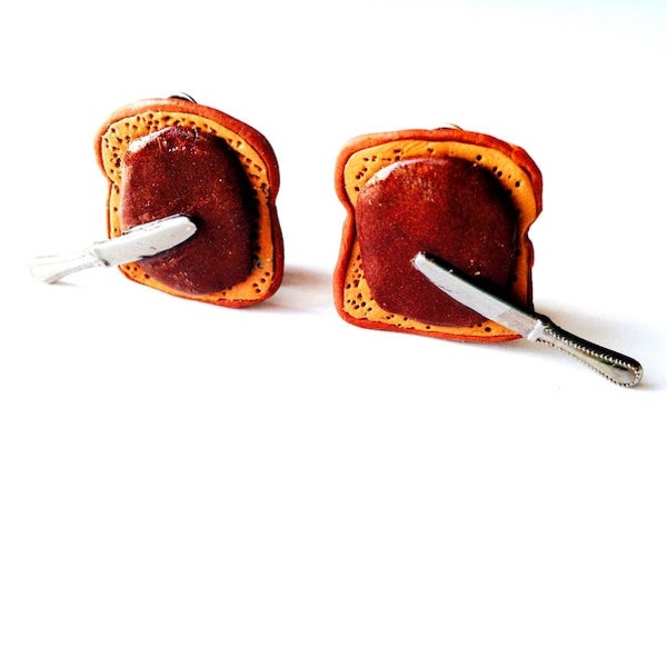Boucles d'oreilles clips TOASTÉE petits toasts miniatures à la pâte à tartiner au chocolat tartines miniatures par The Sausage