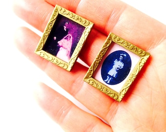 Earrings-- Clip-on earrings THE FAMILY, miniature photographic portraits, tableaux, by The Sausage