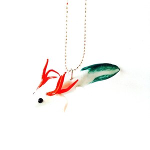 Necklace THE AXOLOTL footed fish red white green polymer clay by The Sausage image 3