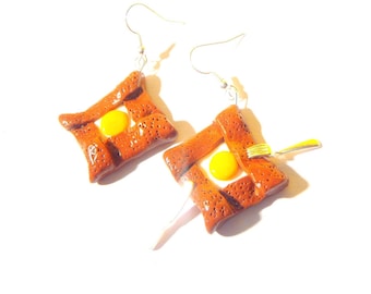 Earrings dangles THE GALETTES made to order crèpes bretonnes with egg miniature food by The Sausage