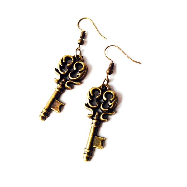 Boucles d'oreilles LES CLEFS miniatures couleur bronze en plastique par The Sausage