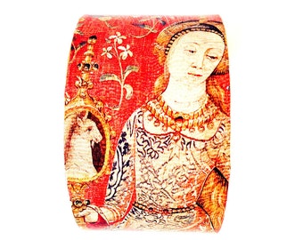 Bracelet THE MIRROR red and gold medieval from the Lady and the Unicorn medieval tapestries by The Sausage