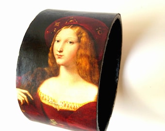 Bracelet manchette RAPHAËL tons grenat et noir en carton fort bijou Renaissance Italienne par The Sausage