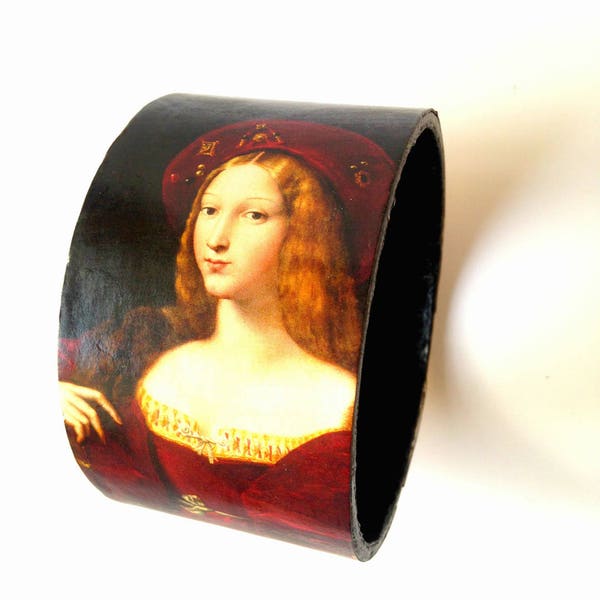 Bracelet manchette RAPHAËL tons grenat et noir en carton fort bijou Renaissance Italienne par The Sausage