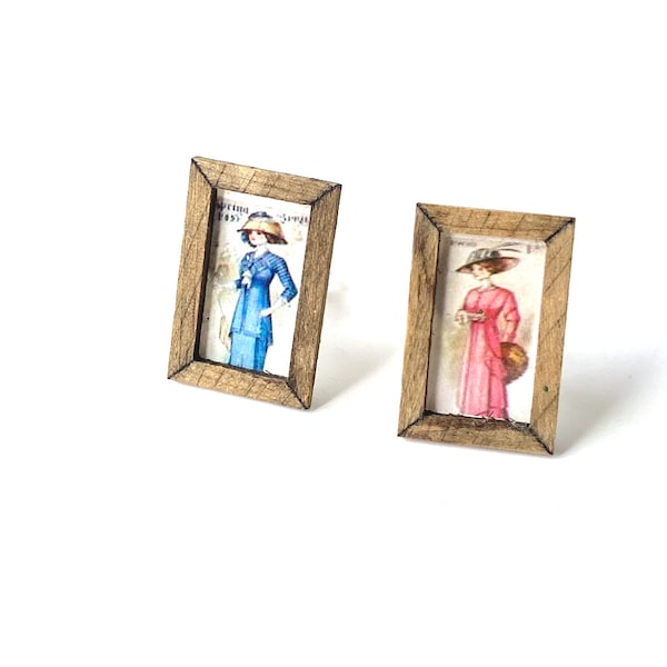 Boucles d'oreilles clips LES MODISTES tableaux esquisses portraits miniatures 1900 par The Sausage