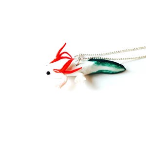 Necklace THE AXOLOTL footed fish red white green polymer clay by The Sausage image 4