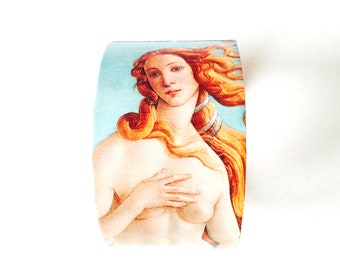 Bracelet manchette en carton NAISSANCE de VÉNUS de Botticelli fond bleu clair par The Sausage