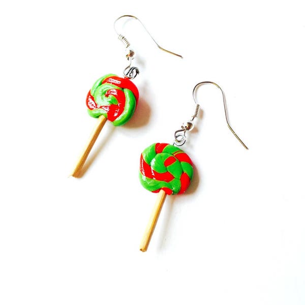 Dangle earrings apple LOLLIPOPS red and green by The Sausage original creation May 2015