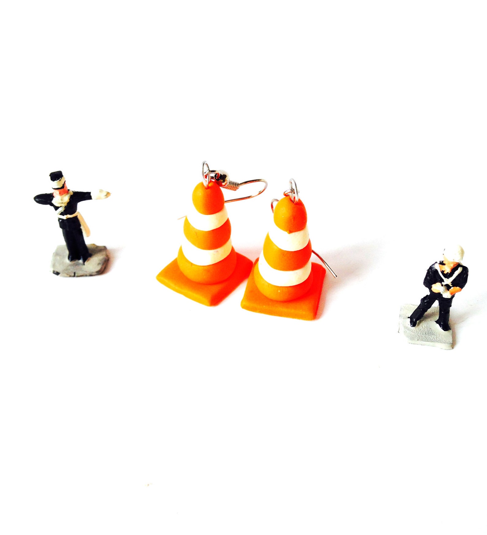 Earrings TRAFFIC CONES Miniature Made of Polymer Clay Orange Etsy
