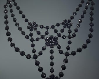 Rare Antique Georgian Victorian Black Vauxhall Glass Festoon Girandole  Necklace