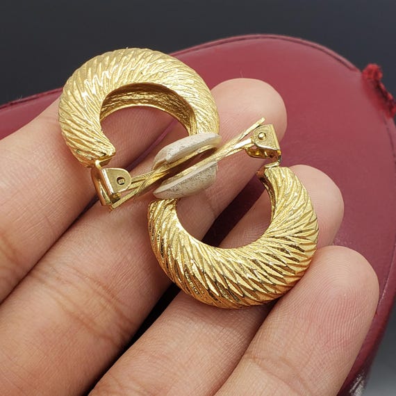 Gorgeous Christian Dior Goldtone Hoop Earrings, Half Hoop Textured Clip Earrings