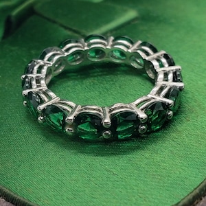 925 Sterling Silver Green Gemstone Chrome Diopside Sparkling Eternity Band Ring