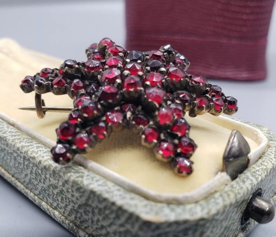 Antique Victorian Bohemian Garnet Star Brooch Pin… - image 3