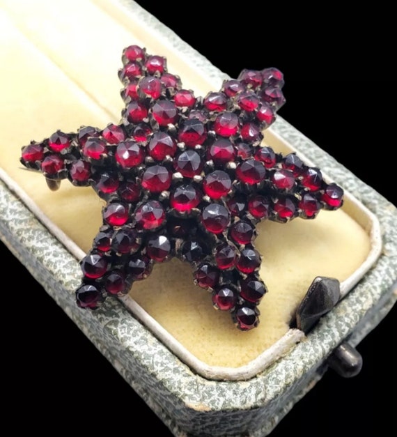 Antique Victorian Bohemian Garnet Star Brooch Pin… - image 1