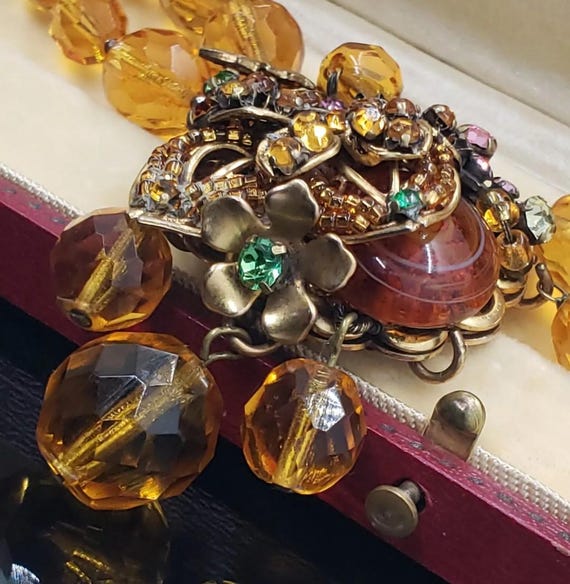 Rare Signed Miriam Haskell Citrine Amber Glass Rh… - image 7