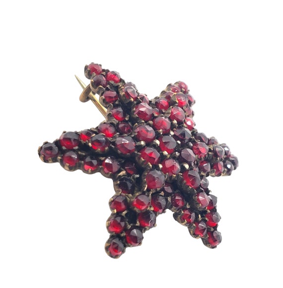 Antique Victorian Bohemian Garnet Star Brooch Pin… - image 2