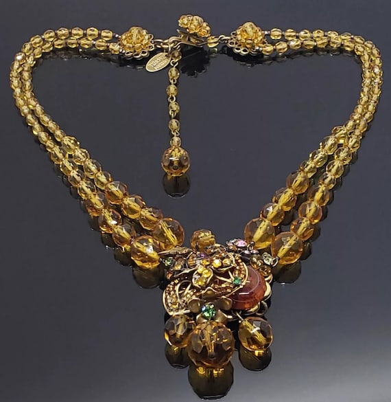 Rare Signed Miriam Haskell Citrine Amber Glass Rh… - image 1