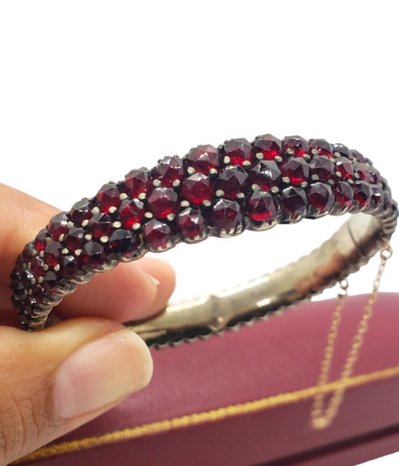 Antique Rose Cut Bohemian Pyrope Garnet Bangle Bra