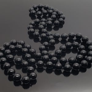 Exquisite Fine Natural Black Onyx Beaded Necklace, Opera length, Genuine Onyx Gemstone