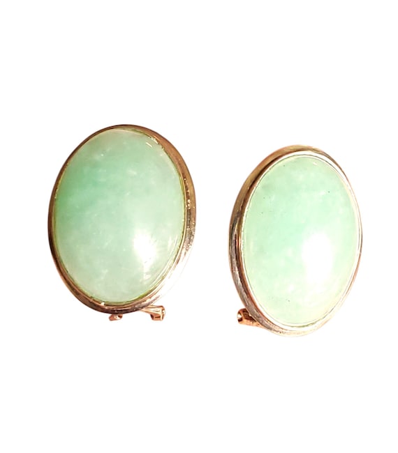 Vintage Green Jadeite Jade 14K Yellow Gold  Earrings, Hugh grade Jadeite Jade, Natural Jadeite