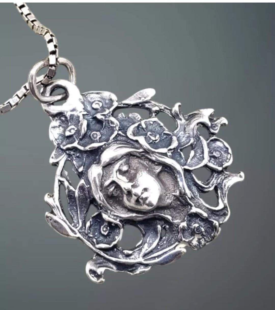 Vintage Art Nouveau 925 Sterling Silver Maiden Profile Pendant