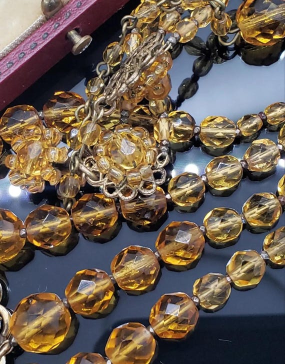 Rare Signed Miriam Haskell Citrine Amber Glass Rh… - image 4