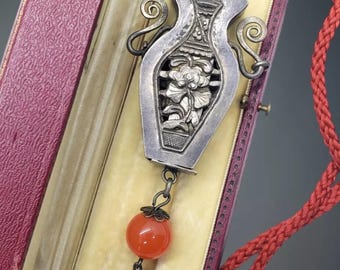Antique 925 Sterling Silver Chinese Qing Dynasty Chateline Vinaigrette Scent Bottle, needle case, Pendant Authentic Original