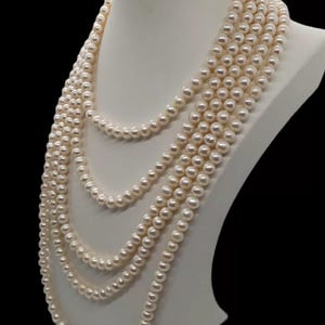 Fine Vintage Extra Long Opera Length Endless Genuine Handknotted Pearl Necklace 100 inches