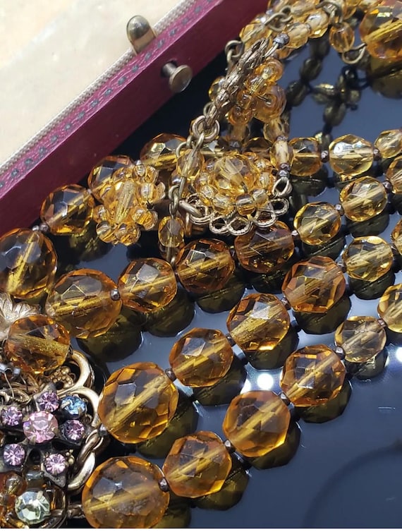 Rare Signed Miriam Haskell Citrine Amber Glass Rh… - image 9