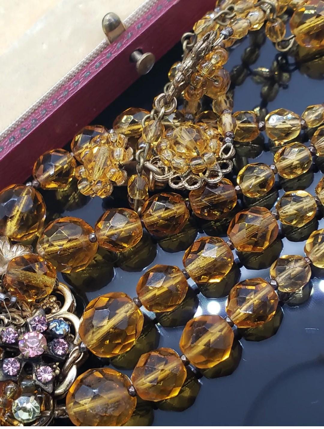 Rare Signed Miriam Haskell Citrine Amber Glass Rhinestone Crystal