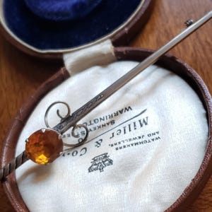 Antique Natural Foiled Back Citrine Sterling  Silver Pin/Brooch Celtic, Scottish Kilt Pin by Ward Brothers