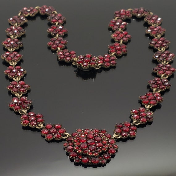 Antique Bohemian Garnet Necklace, Goldtone, Victor