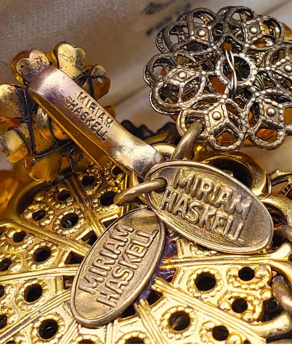 Rare Signed Miriam Haskell Citrine Amber Glass Rh… - image 5