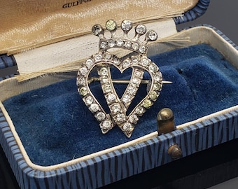 Rare Antique Georgian, Victorian Luckenbooth Sterling Silver Crown Heart Brooch,Rare Double sweetheart brooch, witches heart