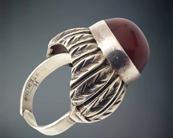 Splendido anello in argento sterling 925 con agata corniola antica, agata fasciata con corniola rossa e arancione, curativa, spirituale, ottima fattura