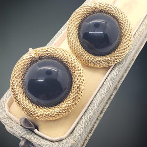 Authentic Rare Vintage Balenciaga Round Black And Goldtone Earrings, Clip Earrings,  Designer Earrings
