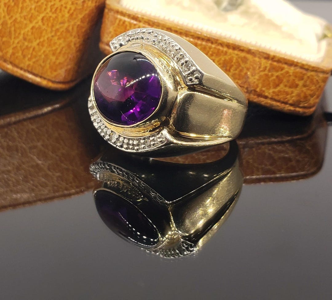 14K Gold Amethyst, Diamond Statement Ring, Cocktail Ring, Gift Him, Her ...
