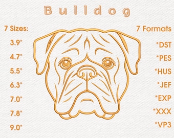 Chic Bulldog Embroidery Pattern | Tough Line Art Sketch | 7 Sizes | Instant Digital Download